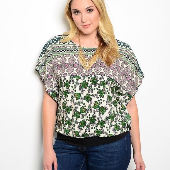 Care N Sport Women's Top Green Paisley-Print Kimono-Sleeve Plus Size 2XL  NWOT - Picture 2 of 3